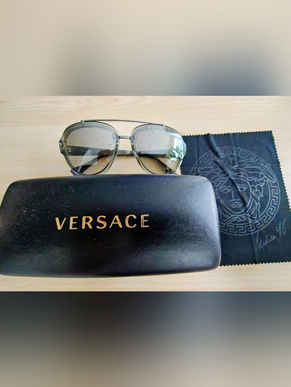 Versace Men’s Aviator Sunglasses in Gray and Silver